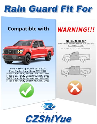 Extra-Thick Window Rain Guards Fit for Ford F150 2015-2026 SuperCrew & 2017-2026 Raptor/F-250/F-350/F-450/F-550 Super Duty SuperCrew Full Size Window Deflectors Window Vent Visors Shades - size: 2015-2026 F150&2017-2026 F250-F550 SuperCrew