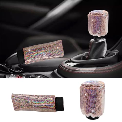 2PCS Car Hand Brake Cover and Gear Shift Knob Cover, Bling Crystal Dustproof Handbrake & Shifter Lever Protector Set, Universal Automatic Manual Car Decoration Accessories for Women(Pink) - color: Pink
