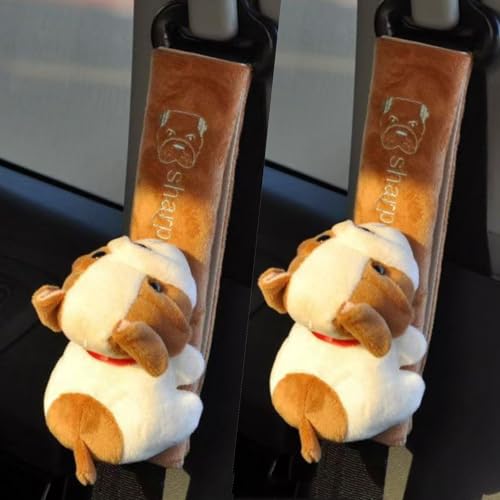 2 PCS Seat Belt Cover Pad, Cute Kawaii Animal Dog Seatbelt Covers for Kids and Adults, Winter Plush Fluffy Soft Seat Belt Cover, Cartoon Seatbelt Cushion,Car Seat Strap Pads (E-Dog) - color: E-Dog