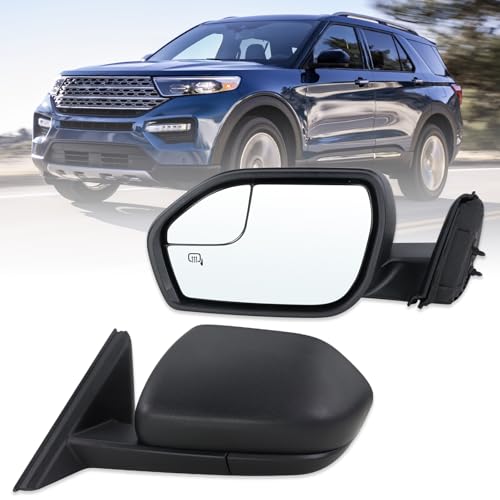 Left Driver Side Mirror Compatible With 2020-2026 Ford Explorer With Manual Folding Power Glass Heated Matte Black Replace#LB5Z17683ZD(5Pins) - color: 5Pins-Heated, size: L