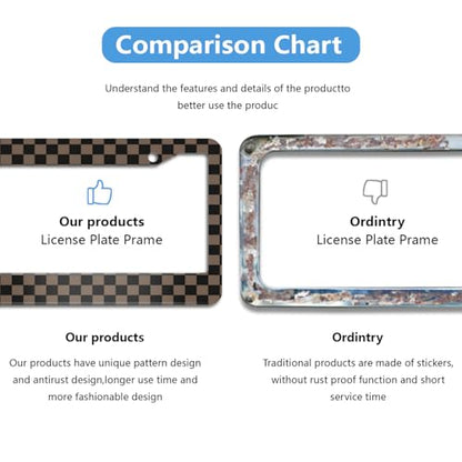 Checkered Brown License Plate Frame 2pc Checkered Brown Black License Plate Frame Checkereds Steering Wheel Cover Steering Wheel Cover Cars Aluminum with Fits Standard Us Ca Vehicles - color: Checkered Brown