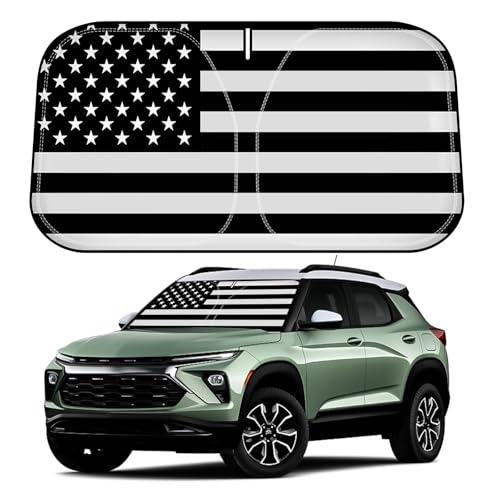 D-Lumina Windshield Sun Shade for 2021-2025 Chevy Trailblazer Accessories, Front Window Sunshade American Flag Sun Visor Protector Block UV Rays Heat, Foldable 2 Layers 210T Material - size: Silver & Black-Fit 2021-2025 Chevy Trailblazer