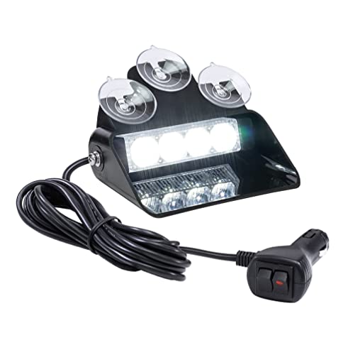 LAMPHUS SolarBlast SBWL14 4W WHITE LED Flashing Strobe Warning Dash Light [32 Flash Modes] [Suction Cups] Clear Emergency Dash Windshield Light for Truck Vehicles Volunteer Firefighters - color: White