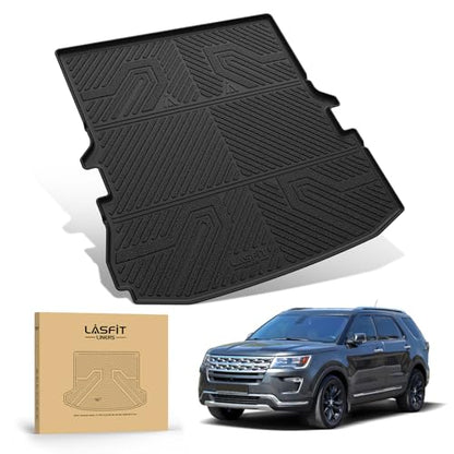 LASFIT Trunk & Backrest Mat for Ford Explorer 2011-2019, Custom Fit All Weather Protector TPE One-Piece Design Easy Installation Trunk with Seatback Mat, 1pc Black - style: 3) Explorer 6&7 Seats| 11-19 | Cargo&Seatback