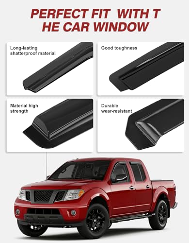 Outside-Mount Window Rain Guards Fit for 2005-2021 Nissan Frontier Crew Cab, Extra Durable Window Visors Wind Deflector Dark Smoke Vent Shades Car Tape-on with Thicker 4PCS - size: Fit for 2005-2021 Nissan Frontier Crew Cab