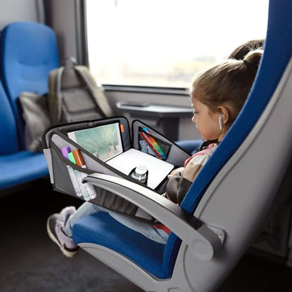 Dreambaby Snack 'N Play On The Go Activity Travel Tray Table for Toddlers with Tablet iPad Holder, Cup Holders, Snack Tray, and Storage Pockets - Road Trip Must Have