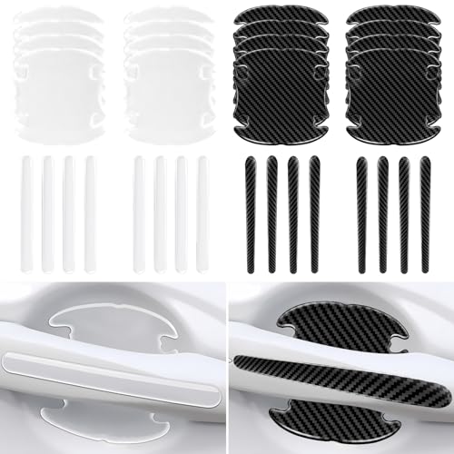 16PCS Car Door Handle Scratch Protector Set- 8PCS Clear Transparent & 8PCS Carbon Fiber Sticker Guard Cover Avoiding Scratches, Auto Accessories for SUV,Cars (Clear & Carbon) - color: Clear & Carbon