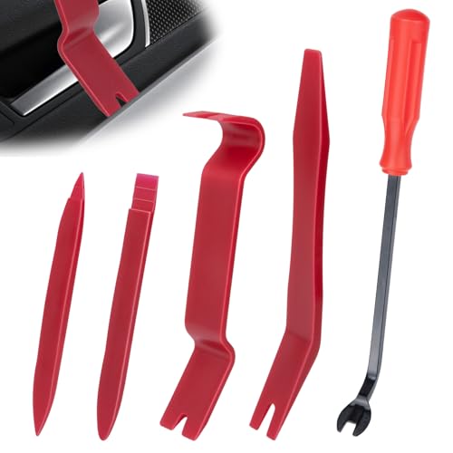 BFXM 5PCS Auto Trim Removal Tool kit, Car Clip Pry Tools Kit No Scratch Plastic, Car Door Panel Rivet Pliers Tool Kit, Automotive Interior Fastener Puller Remover Body Repair Set for Car (Red) - color: Red