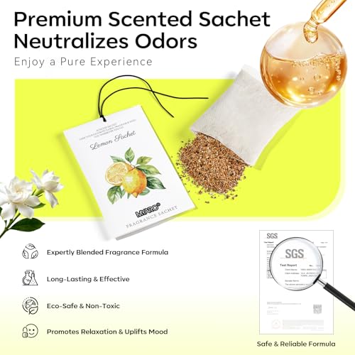 MYARO 12 Packs Lemon Scented Sachets for Drawer Closet Bathroom Odor Eliminator - Fresh Home Fragrance Car Air Frehener - color: Lemon