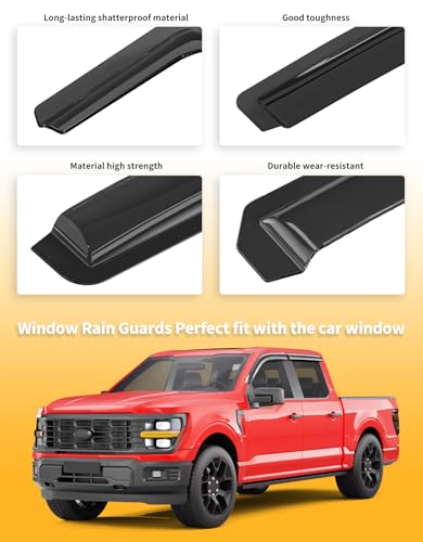 Outside-Mount Window Rain Guards Fit for Ford F-150 2015-2026/ F250-F550 2017-2026 SuperCrew,Truck Window Visors Wind Deflector Dark Smoke Vent Shades Car Tape-on 4-pcs with Thicker - size: Fit for 2015-2026 F150/2017-2026 F250-F550