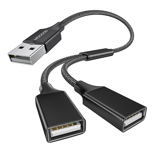 MOGOOD USB y Splitter Adapter Dual USB 2.0 Power Cord Extension Type A Splitter Cable for Charging/Data Transfer/Laptop/Mac/Car - color: Black, size: 1pack