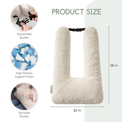 HIGOGOGO Washable Travel Pillow, Car Pillow for Kids & Adults, Travel Pillows with Removable Soft Cover and High-Support Foam, Fix Neck and Body Sitting/Sleeping on The Trip, Beige - color: U-beige
