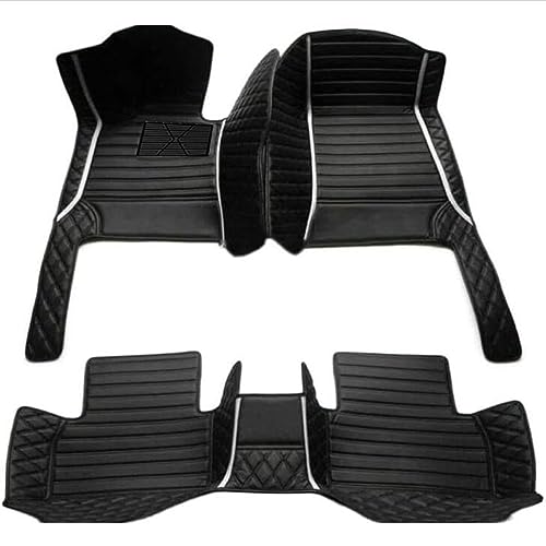 Luxury Custom Leather Car Floor Mats, All-Weather Waterproof Protection, Anti-Slip Heavy Duty Automotive Liners for Cars SUV Trucks (Black White Stripe) - color: Black white stripe