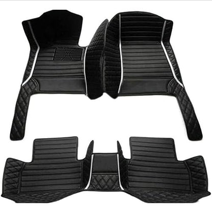 Luxury Custom Leather Car Floor Mats, All-Weather Waterproof Protection, Anti-Slip Heavy Duty Automotive Liners for Cars SUV Trucks (Black White Stripe) - color: Black white stripe