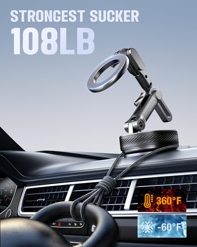 InwodiTeki Magnetic Phone Holders for Your Car, Upgraded 360° Vacuum Car Phone Holder, 108+LBS Strongest Suction & 3000gf Magnetic, Car Phone Mount for 17 Pro Max 16 15 14 13 12/ Android Phones