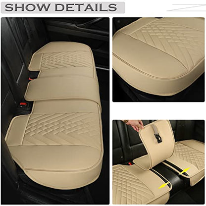 GIANT PANDA Premium PU Leather Rear Car Seat Cover Protector, Luxury Adjustable Anti-Slip Bottom Bench Seat Cover (50~55.5''),Fits 90% of Vehicles, Back Seat Cover, Beige - color: Rear Seat Beige, size: 1 Piece Standard Size