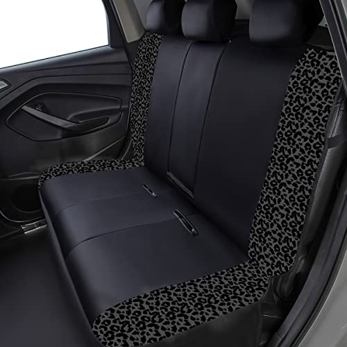 Flying Banner Carbon Fiber Leather Vehicle Seat Covers, Leopard Gray Black, Universal Fit - 8PCS - color: Leopard Gray Black, size: Full Set -- 8pcs