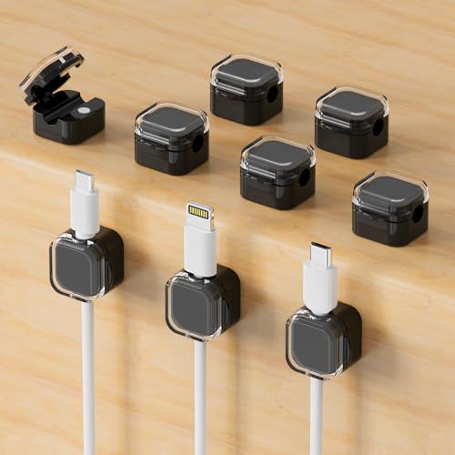 9-Pack Magnetic Cord Holder，Magnetic Cable Clips Strong Adhesive Desk Cable Management ，Cable Management Cord Holder Organizer for Home Office Desk Phone Car Wall Desktop Nightstand (Black) - color: Black