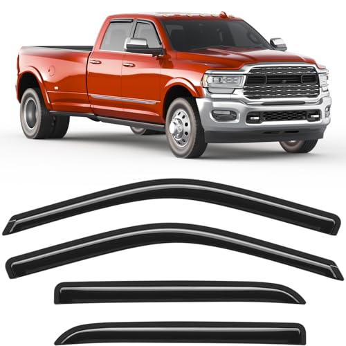 Tape-on Rain Guards Fit for Dodge Ram 1500 2009-2024 Ram 2500 & 3500 2010-2025 Extra-Thick Window Rain Guard Window Deflectors Window Vent Visors Vent Shades Exterior Car Accessories-4PCS - size: Fit for 09-24 Ram 1500/10-25 Ram 2500 & 3500