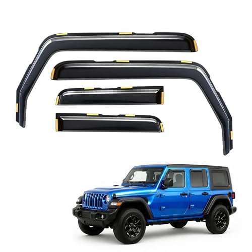 in-Channel Rain Guards Compatible with Jeep Wrangler JL 2018 2019 2020 2021 2022 2023 2024 Full Size Shatterproof Heavy-Duty Side Window Deflectors, Window Visor -Black, 4 PCS - size: Fit for Jeep Wrangler JL 2018-2024-in Channel