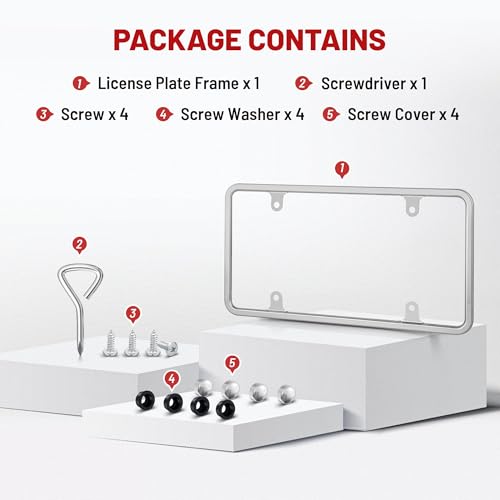 RED WOLF Chrome Polished Mirror License Plate Frame Stainless Steel Without Obstruction Car Slim Silver License Plate Holder Rustproof Unbreakable with Screws 6 x 12” Universal for Car Van (1-Pack) - style: 1-pack