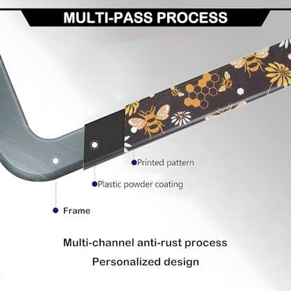 Bee Honeycomb and Flowers License Plate Frames, 2 Pack Bee Honeycomb Flower Car Plate Frame, Stainless Steel License Plate Holders Covers with Free Screws Fasteners Caps (Bee Flowers) - color: Bee flowers