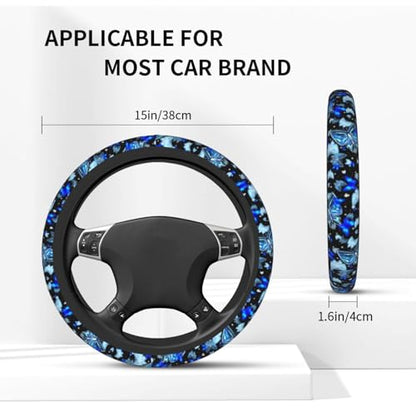 Blue Butterfly Steering Wheel Cover Universal 14.5-15 Inch Car Wheel Protector Anti-Slip Car Steering Wheel Accessories for Women Girls - color: Blue Butterfly