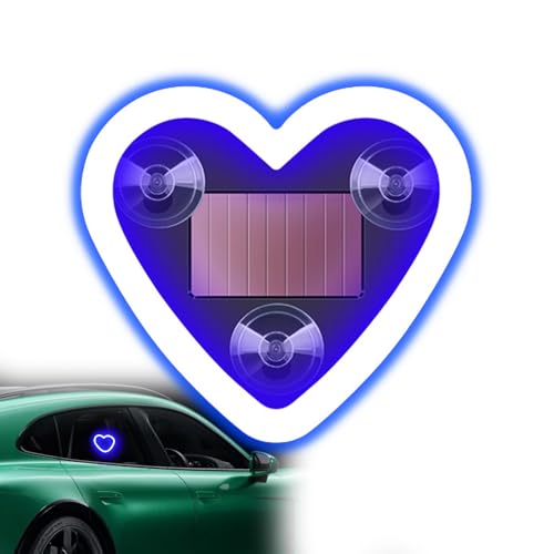 Car LED Interior Light, 6 Modes Heart-Shaped Blue Ambient Light Solar-Powered&USB Charging LED Neon Light for Car Window Decoration(1Pcs) - color: Blue, size: 1pcs