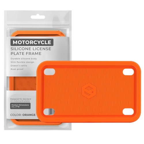Rightcar Solutions Motorcycle License Plate Frame Premium Silicone, Rust-Proof, Rattle-Proof, Weather-Proof Plate Holder, Street Legal, Custom Bike Tag Frame - Orange - color: Orange