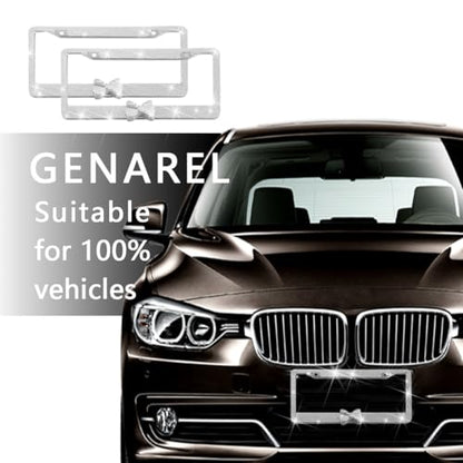 Bling Car License Plate Frame for Women, 2PCS Crystal Rhinestone Stainless Steel Vehicle Plate Holder, Glitter Diamond Sparkly Auto Plate Cover Accessories, Universal Fit (White/White Bow) - color: White/White Bow
