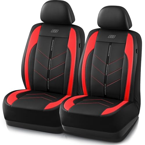 Skechers Car Seat Covers,Luxury Faux Leather Seat Covers,Waterproof Anti Slip Car Seat Protector Front Seats,Car Accessories Airbag Universal Fit for Most Cars,Vans,Trucks,SUV,Red - color: Black and Red, size: Two Front