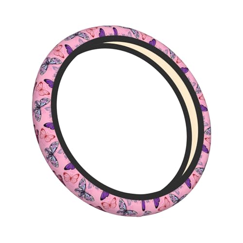 Pink Butterfly Elastic Steering Wheel Cover Universal 15 Inch - color: 11