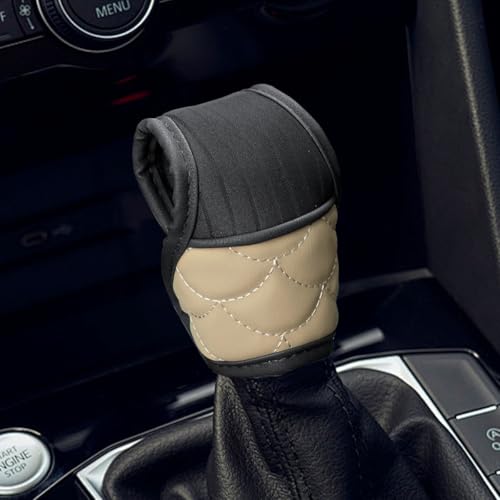 Car Gear Shift Knob Cover, Leather Stick Shifter Protector Sleeve, Breathable Car Gear Shift Cover, Universal Auto Decoration Accessory Fits Most Manual Automatic Vehicles (Beige) - color: Beige