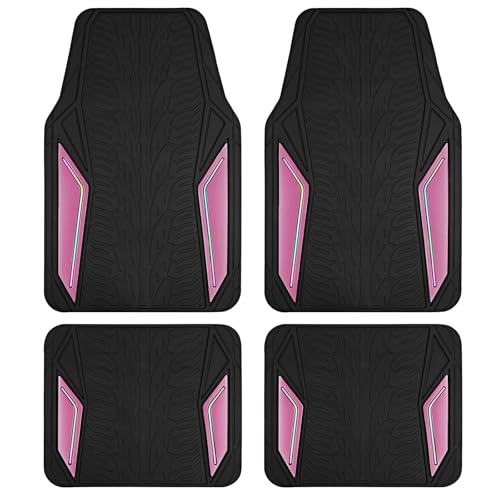 PIC AUTO Rubber Floor Mats, Pink Aluminum Film with Colorful Piping Floor Mats for Cars, Car Mats with Non-Slip Backing, All-Weather Protection, Trim-to-Fit Liner for Cars, SUVs, Trucks, Vehicles - color: Pink