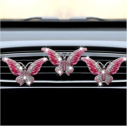 3PCS Bling Butterfly Car Vent Clip, Rhinestone Car Dashboard Air Vent Trim Clips, Auto Air Fresheners Outlet Clip, Auto Interior Diffuser Decoration Accessories for Women Present(Rose) - size: Rose Red
