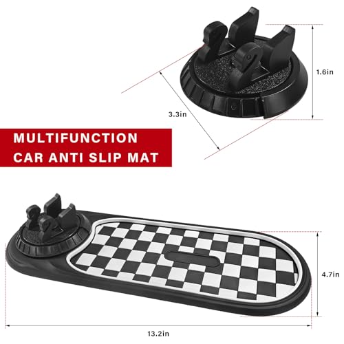 Sun Walker Multifunction Car Anti-Slip Mat, 3-in-1 Dashboard Pad Rotatable Phone Holder with Temporary Parking Number, Large Car Storage Mat Phone Mount for Phones Sunglasses Keys (Black & White) - color: Black & White