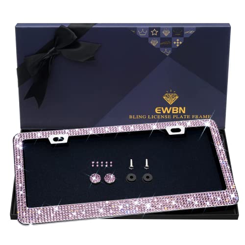 Bling Rhinestone License Plate Frame for Women，Diamond Sparkly License Plate Frames| Stainless Steel Frames & Over 1200 pcs Finest 14 Facets Glass Crystals Premium Diamond+GiftBox(Pink) - color: Pink