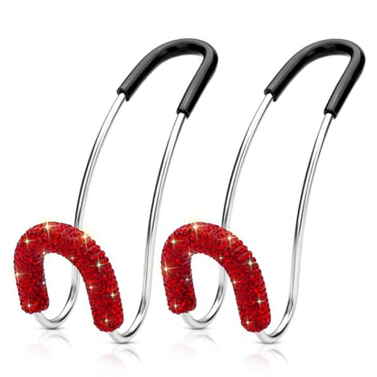 Soleebee 2 Pack Bling Car Headrest Hooks Crystal Rhinestones Universal Car Seat Hook Auto Hook Durable Car Back Seat Hangers Storage Organizer (Red) - color: Red