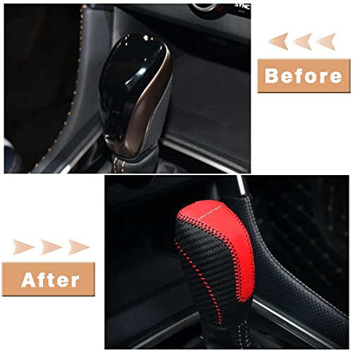 1pc Auto Car Gear Shift Handle Knob Cover Shift Lever PU Leather Protective Interior Accessories for Subaru Crosstrek 2018-2025（Red+Black - color: Carbon Fiber