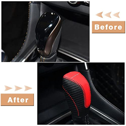 1pc Auto Car Gear Shift Handle Knob Cover Shift Lever PU Leather Protective Interior Accessories for Subaru Crosstrek 2018-2025（Red+Black - color: Carbon Fiber