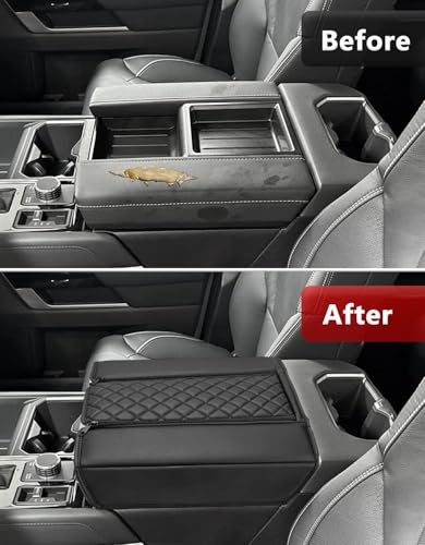 KBH Center Console Armrest Cover for Toyota Tundra 2022 2023 2024 2025 2026, Vinyl Leather Trim, Durable Middle Console Protector, Zipper Closure, Anti-Scratch - size: Toyota Tundra 2022-2026, Black