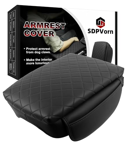 Armrest Cover for Chevy Colorado GMC Canyon 2023 2024 2025 2026 Center Console Pad Accessories Arm Rest Lid with Pockets, Black Faux Leather