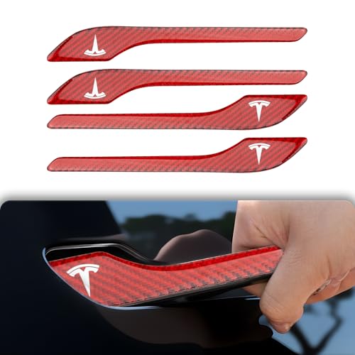 Polwlamks 4 Pack Door Handle Cover Fits Model Y/Model 3, Real Carbon Fiber Handle Cover Sticker, 3D Tesla Door Handle Protector Wrap Covers with 3M Self-Adhesive Backing, Tesla Red Accessories - color: Passion Red