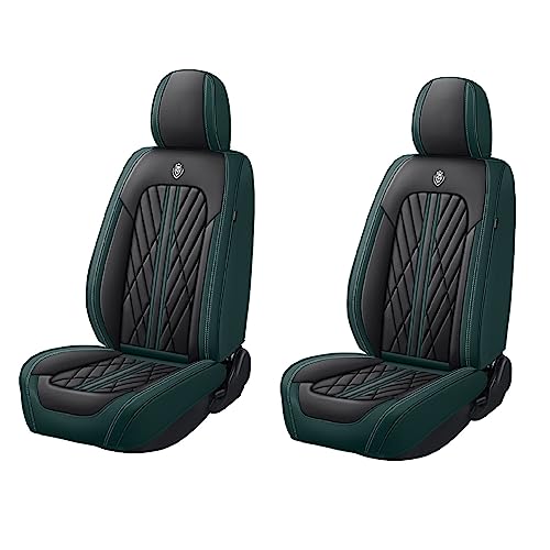 Universal Fit Waterproof Breathable Nappa Leather Automotive Vehicle Car Seat Covers Set Cushion Protector for Sedan SUV - color: Black Green, size: Front 2 Seats