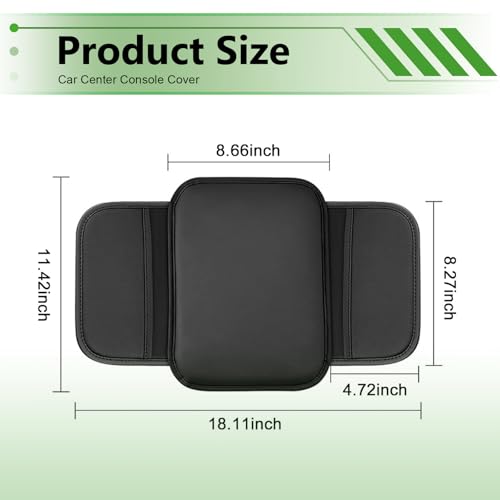 Soft Leather Car Center Console Cover, 8.66" x 11.42" Waterproof Armrest Pad with 2 Storage Bags, Scratch Resistant Middle Console Protector, Universal for Car SUV Truck Sedan (Black) - color: Black