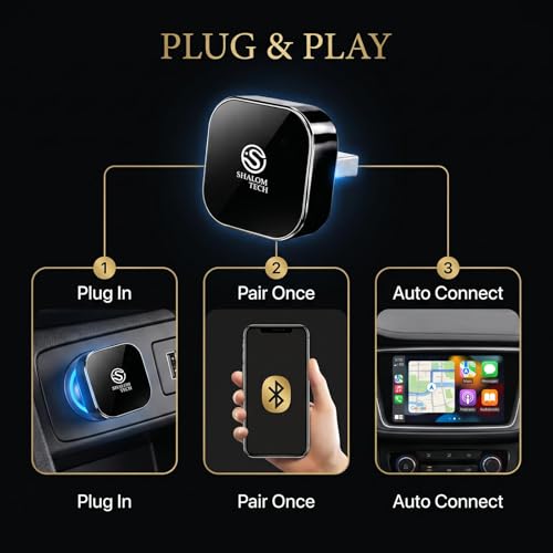 2-in-1 Wireless CarPlay & Android Auto Adapter, Wired to Wireless Adapter for Factory Wired CarPlay Vehicles, 5.8GHz WiFi, Bluetooth 5.3, Fast Auto-Connect – Black - color: Black