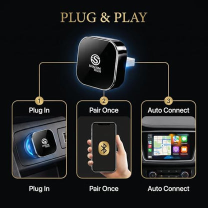 2-in-1 Wireless CarPlay & Android Auto Adapter, Wired to Wireless Adapter for Factory Wired CarPlay Vehicles, 5.8GHz WiFi, Bluetooth 5.3, Fast Auto-Connect – Black - color: Black