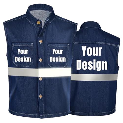 High Visibility Reflective Safety Vest Customize Logo Denim Vest Jean Vest Plus Size Team Work Uniform Unisex - color: Blue - Style1, size: Large