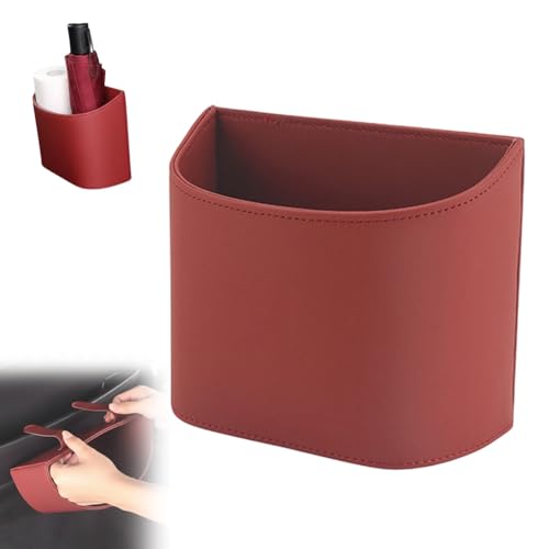 Universal Leather Car Door Cup Holder Trash Can, Leakproof Car Trash Bin,Multifunctional Back Seat Car Organizer for Hold Phones, Snacks, Drinks (A-Red) - color: A-Red