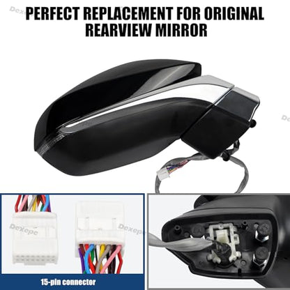 Passenger Side Mirror Assembly Compatible with Lexus RX 350 350L 450h 450hL 2016-2022 Anti-Glare with Heated, Blind Spot Monitor, Turn Signal, Power Folding Adjust Memory Black (15 Pin Right) - size: 15Pin Right